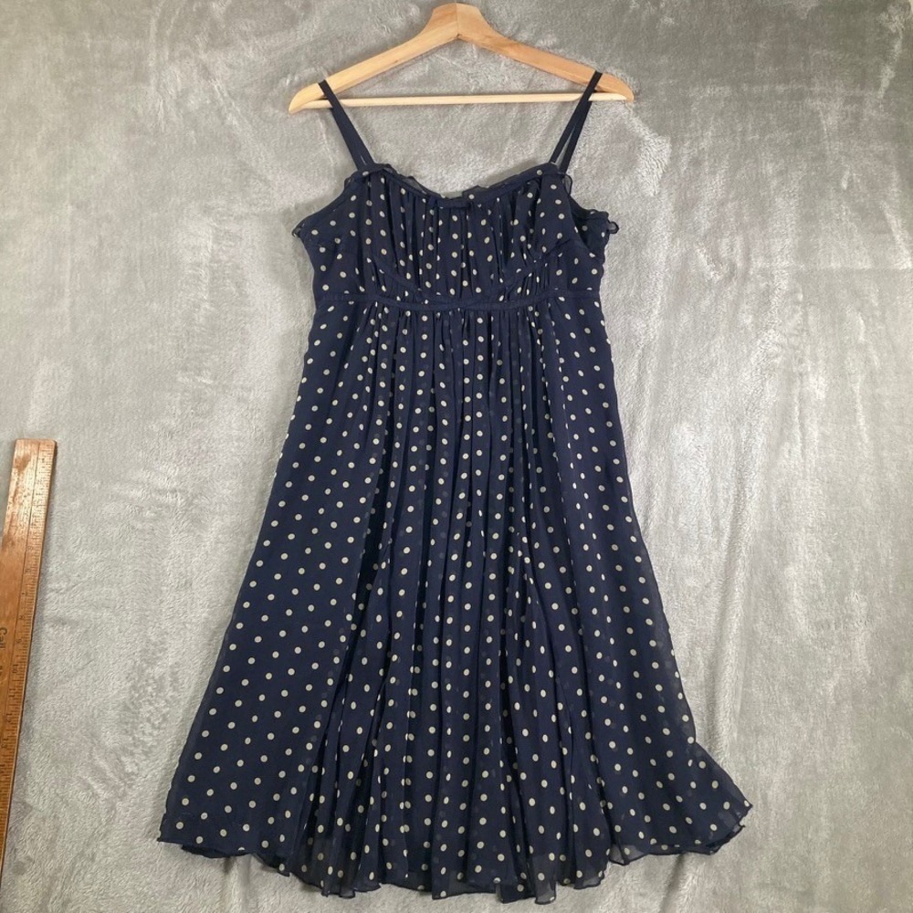 INC International Concepts Navy Polka Dot Silk Dress 8P Petite Sleeveless Bow